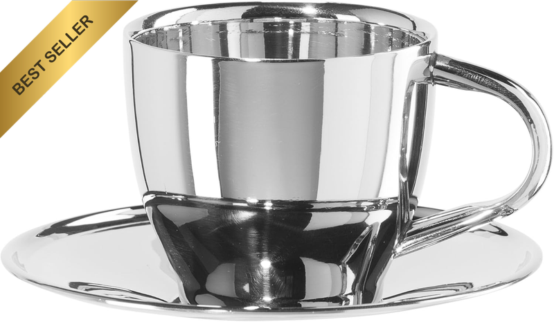 Insulated Coffee Cups 6Oz - Saucer Included - Dual Wall Stainless Steel Technolo