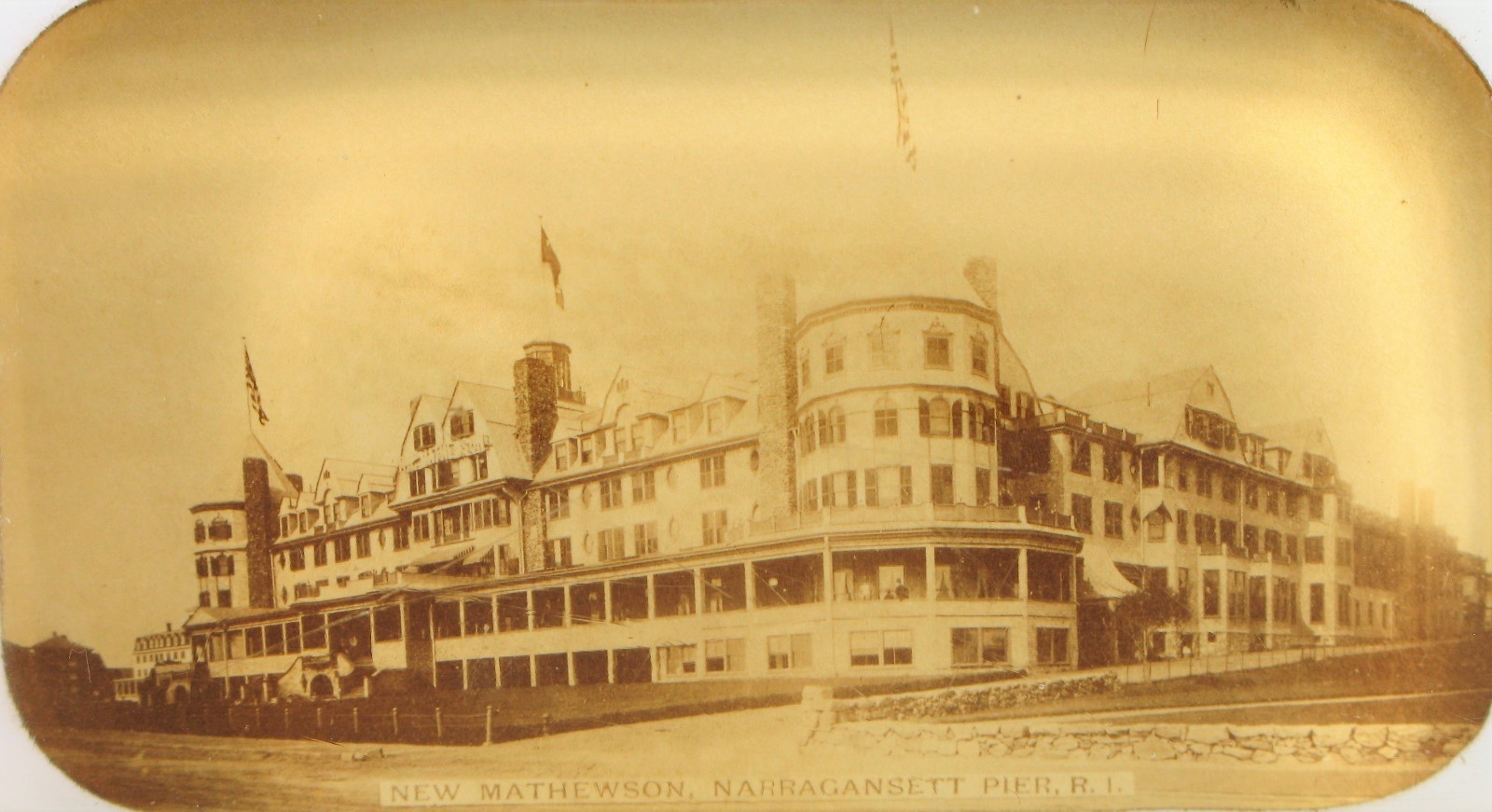 ANTIQUE PHOTO GLASS PAPERWEIGHT NEW MATHEWSON HOTEL NARRAGANSETT PIER RI EARLY !