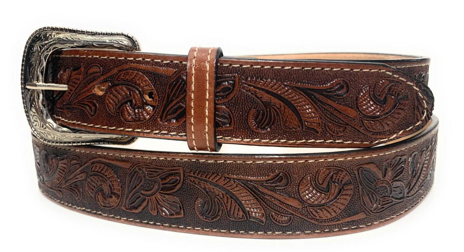 WESTERN Genuine LEATHER BELT. COWBOY RODEO CASUAL LEATHER BELT FLORAL EMBOSSED