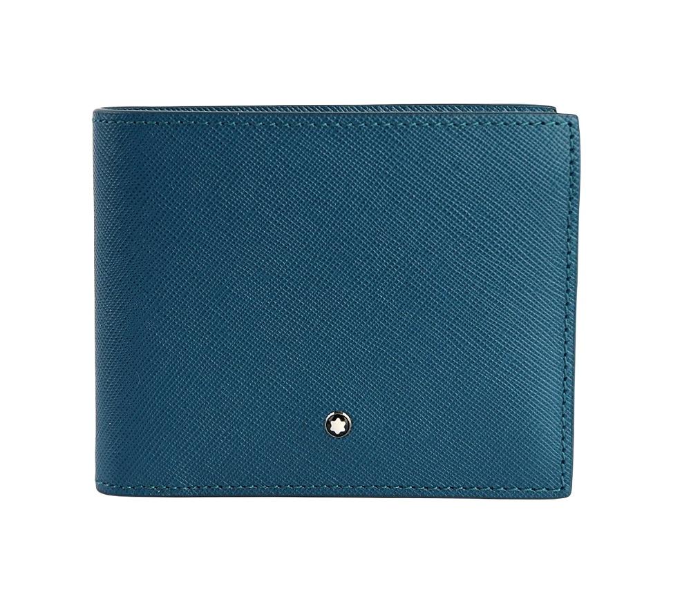Pre-owned Montblanc Sartorial 6cc Wallet Petrol Blue Leather 124380 Italy Box Rare