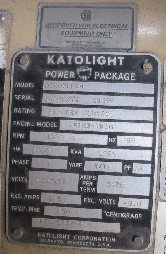 1000 kw Katolight / MTU Diesel Generator / Genset