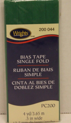 Dark Green Single Fold Bias Tape Wrights# 200 044 4Yds x .5''W PolyCotton