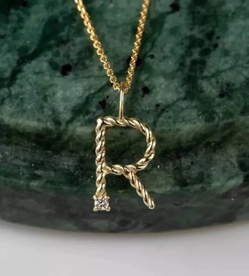 Initial ''R'' Letter Pendant 1Ct Round Lab Created Diamond 14K Yellow Gold Plated
