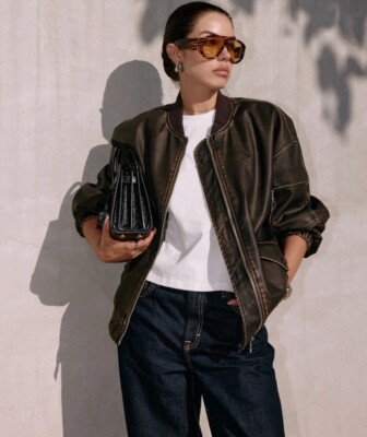 Zara faded effect faux leather bomber jacket L new with tags