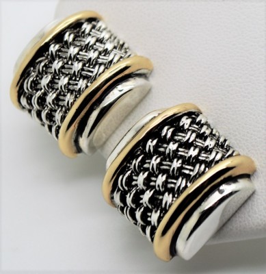 E14 Antique Unique CLASSIC Designer style Two tone cable Clip Fashion Earrings