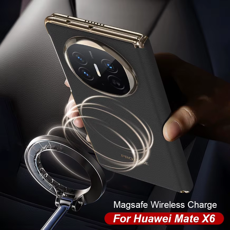 For Magsafe Wireless Charge Leather Case For Huawei Mate X6 Magnetic Hinge Prote