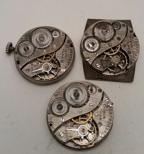 Elgin 3 Movements/Dials 10/0s 7j Grade 447 For Parts or Repair