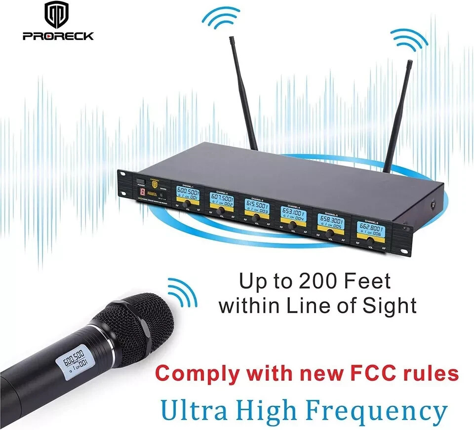 PRORECK MX66 6-Channels UHF Cordless Microphone System with 6 Hand-held Set