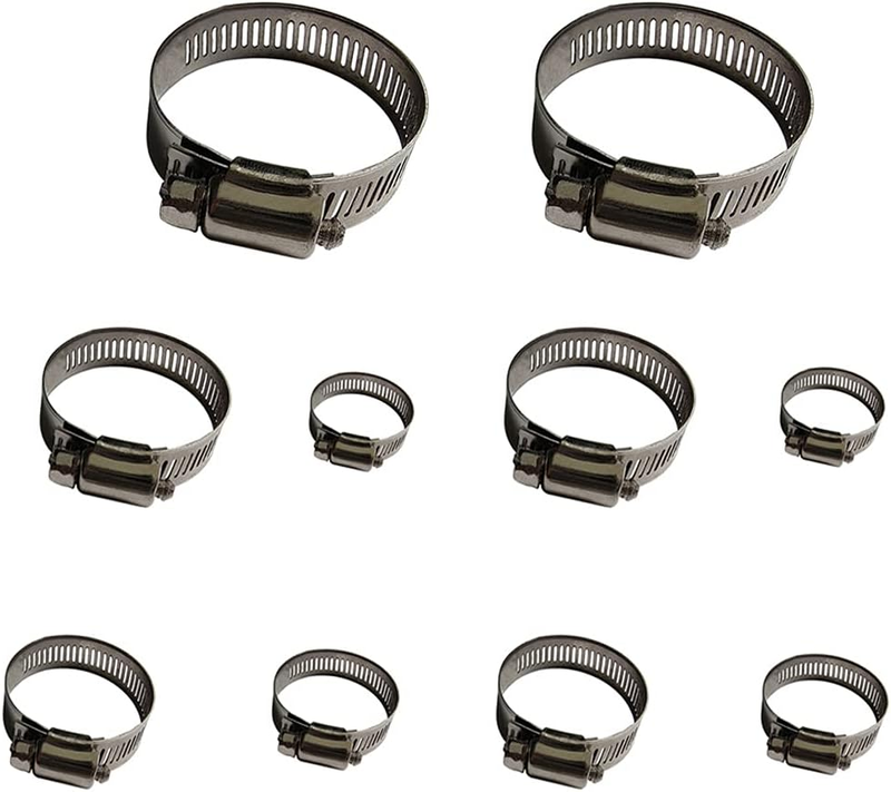 Hose Clamp, 10 Pack 304 Stainless Steel Adjustable 6-51mm Range Worm Gear Hose C