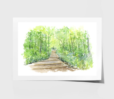 Nature Print, Forest Wall Art, Watercolor Framed Vector Wall Art, Oil Painting