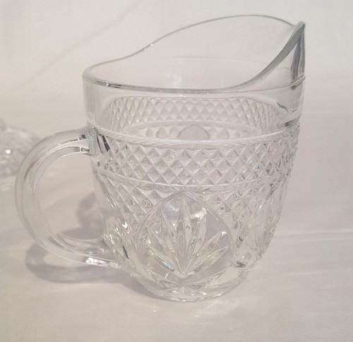 EAPG 3PC Diamond Pressed Glass Cream and Sugar Dish with Lid