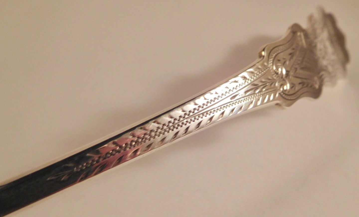 19thC American Bright Cut Coin Silver Punch/Soup Ladle, F.A. Durgin, St Louis MO