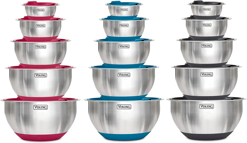 Culinary Stainless Steel Mixing Bowl Set, 10 Piece, Non-Slip Silicone Base, Incl