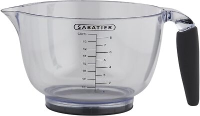 Sabatier Plastic Batter Bowl, 8-Cup, Grip Handle & Rubber Trim Bottom - Gray