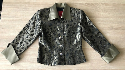 JS Collection Gorgeous Womens Gold Taupe Beaded Leaf Fall Holiday Jacket Sz 6