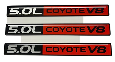 (3) Gel-coated  badges Ford 5.0L COYOTE V8 F150 Mustang GT Silver/red black