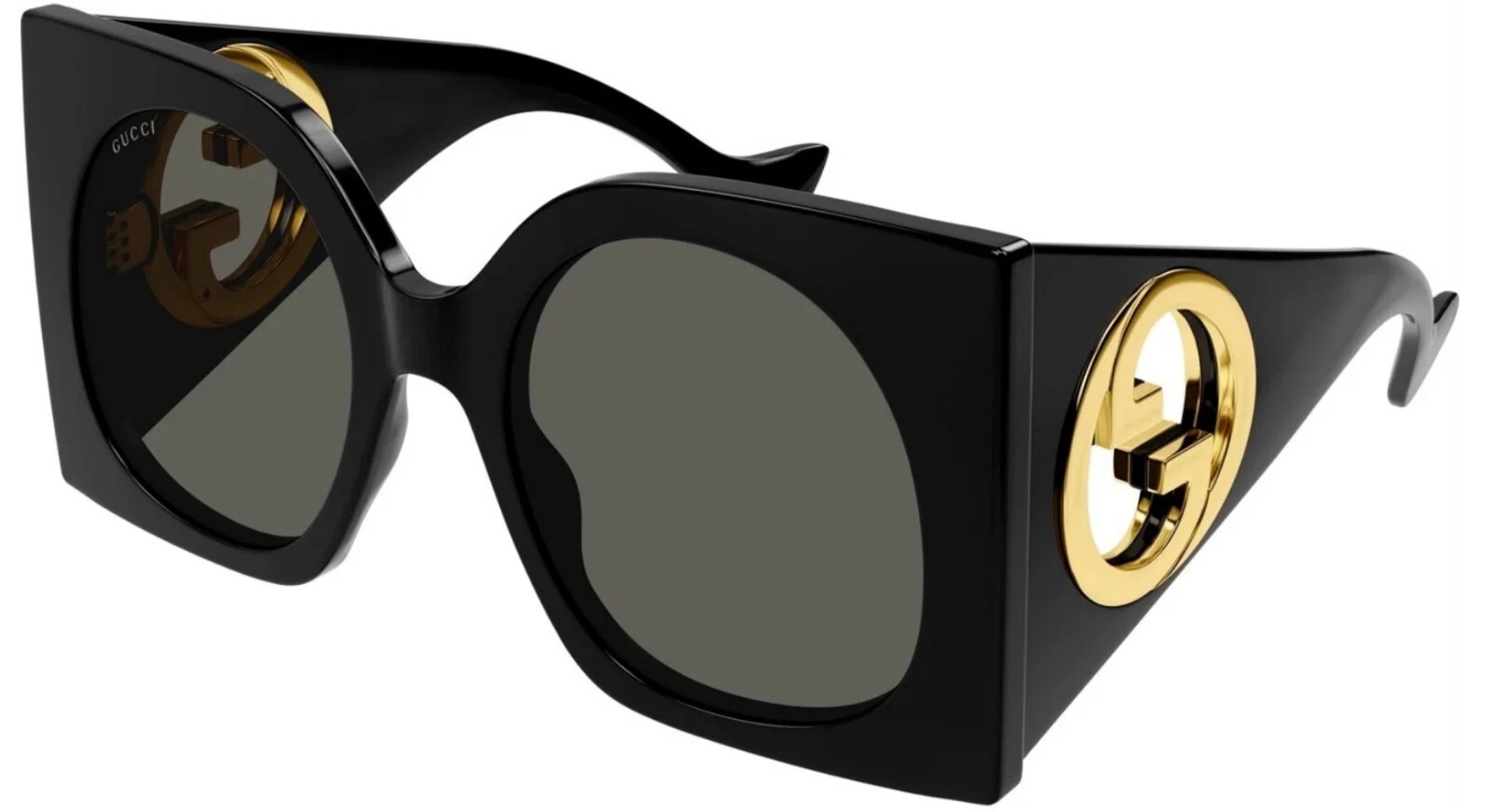 Gucci GG 1254 S 001 GG Logo Black Gold Grey Oversized Woman