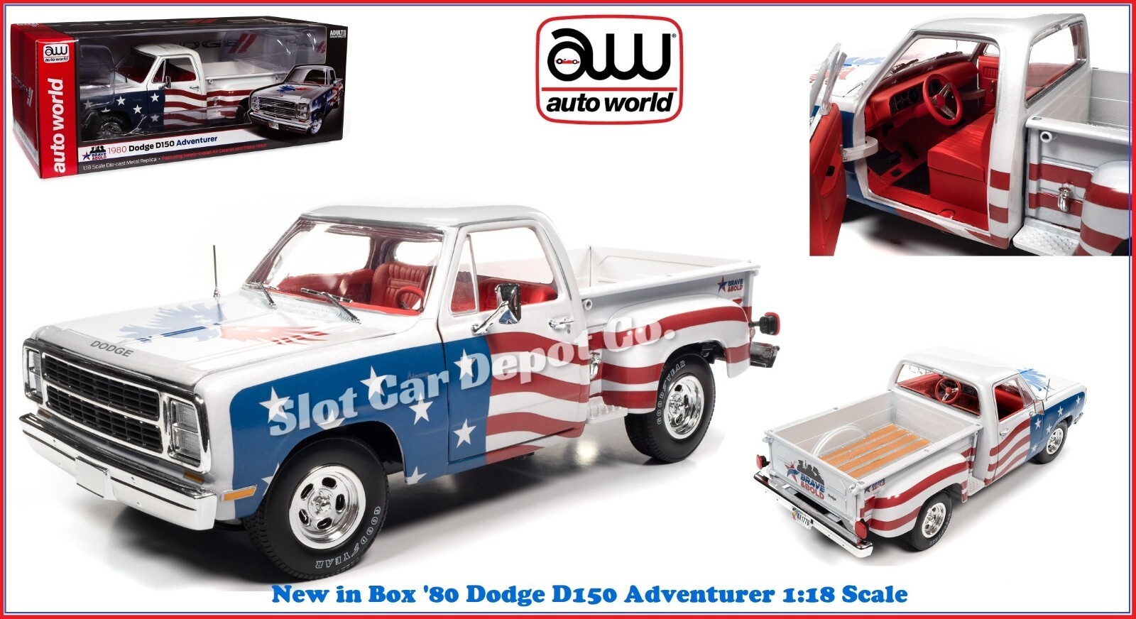 Auto World '80 Dodge D150 Patriotic Pick-Up Truck 1:18 Scale