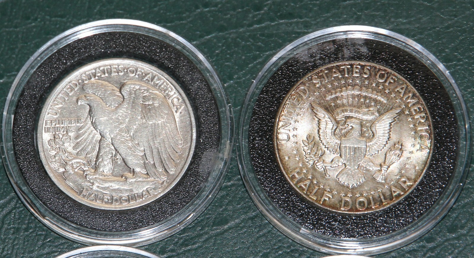 (4) Half Dollars 2 Walking Liberty & 1876 Seated & Kennedy in Airtite Holders