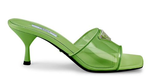 Pre-owned Prada Plexiglas Green Pvc Patent Leather Backless Sandal Mule Heel Pump 38.5