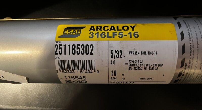 NEW ESAB 40 Lbs 5/32 Arcaloy 316LF5-16 Stainless Steel Welding Rods / Electrodes