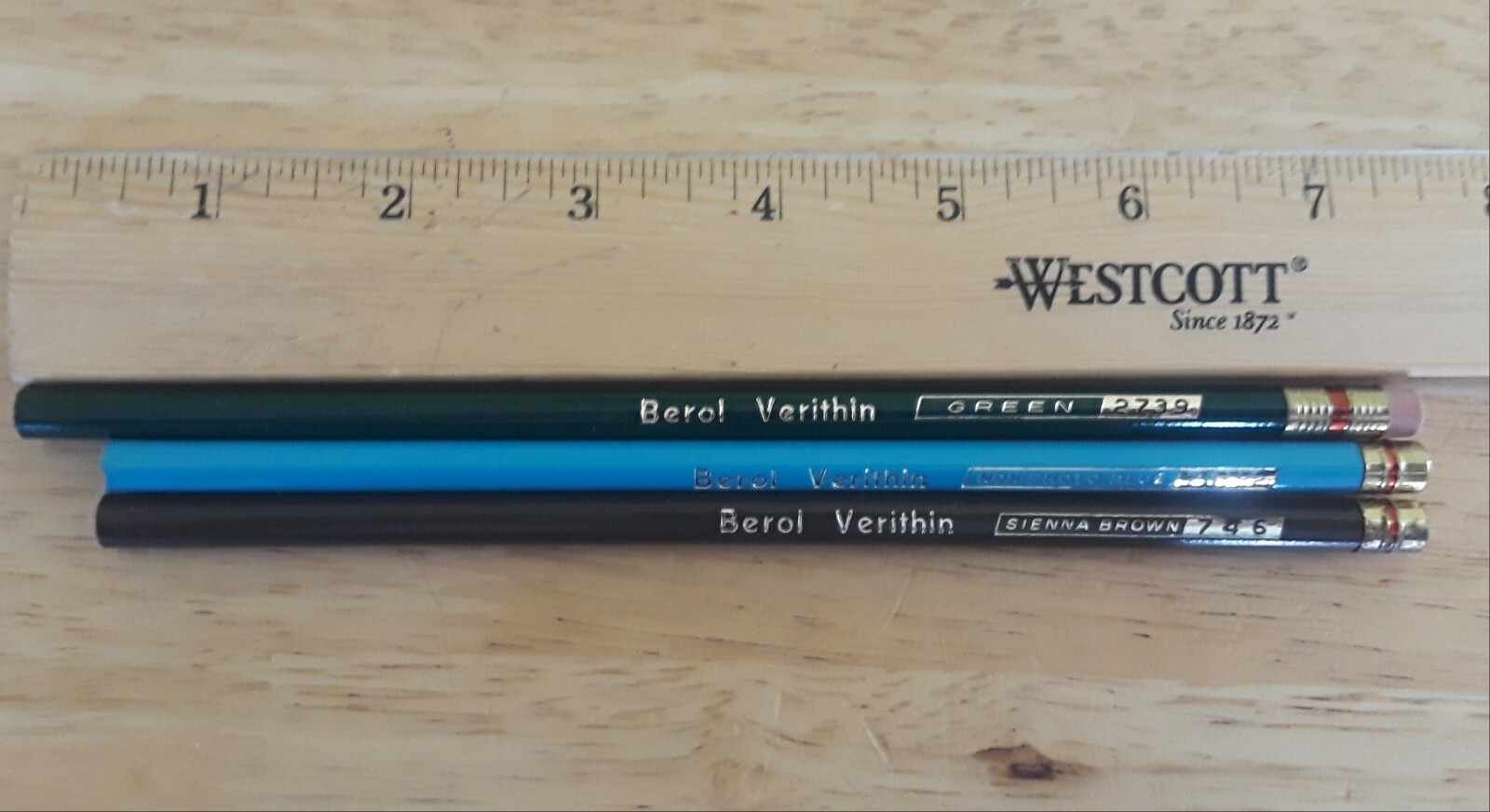 Mixed Lot of 19 Berol Verithin Colored Pencils Sienna Brown Non-Photo Blue Green