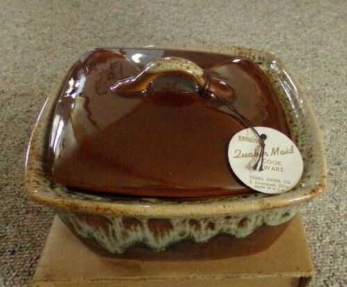 New Old Stock Quaker Maid Square Brown Drip Covered Casserole 1 Qt.