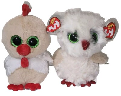 Ty Beanie Boos Set of 2 EARLY BIRD ROOSTER & NIGHT OWL 6-7'' (7-11 Exclusive) NEW