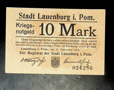 1918 Germany LAUENBURG 10 Mark Banknote / Notgeld