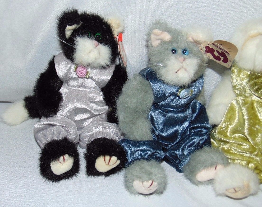 Lot of 4 TY Beanie ATTIC TREASURE 1993 CATS Katrina WHISKERS Pouncer PURRCY