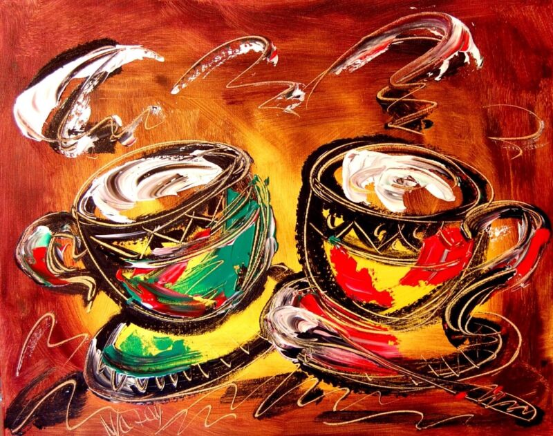 Coffee Cups Art Painting   Canvas Signed Fine Art Wall Decor H80