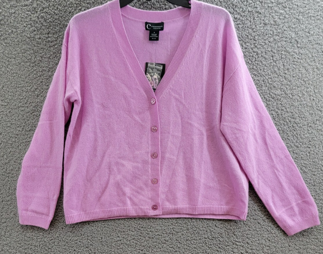 C by Bloomingdale's Cashmere Long Sleeve V-Neck Cardigan Women's S Rose Quartz - Picture 1 of 16