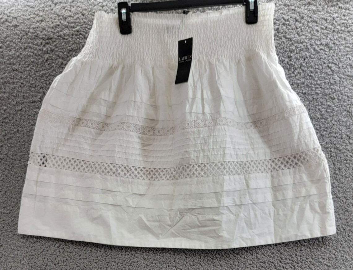 Lauren Ralph Lauren Lace-Trim A-Line Miniskirt Women's L White Elastic Waist - Picture 2 of 16