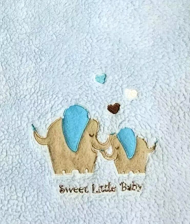 Blue Plush Elephants Hearts Sweet Little Baby Rn 119741