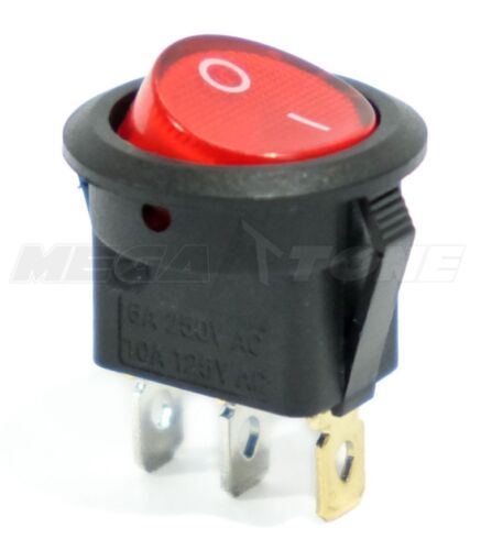 SPST 3 Pin ON/OFF Round Rocker Switch w/ Red Neon Lamp 10A/125VAC USA Seller!!!