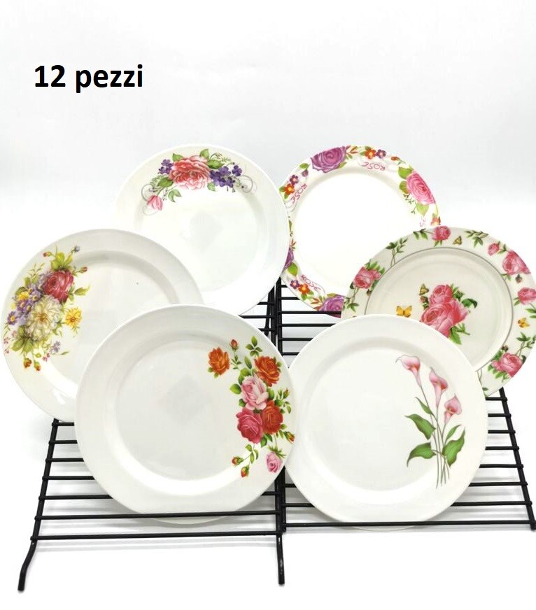 Servizio Piatti Set 12 Pezzi Piatto Dessert Frutta In Melammina 20cm Fiori bal