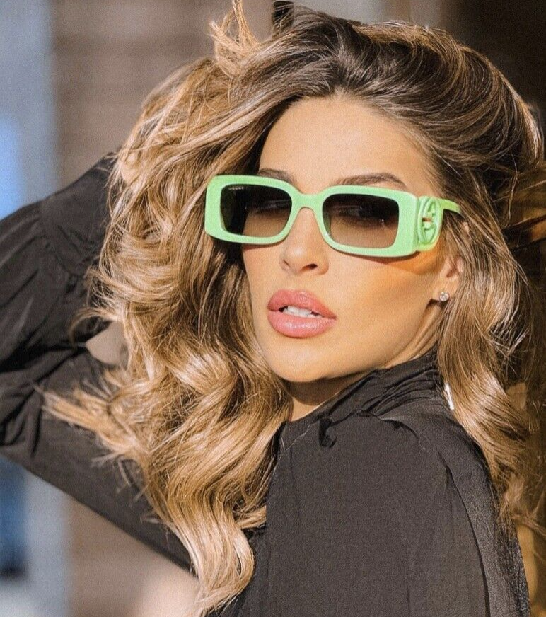 Pre-owned Gucci Gg1325s 009 Acid Green Grey Rectangle Unisex Sunglasses Gg 1325s In Gray