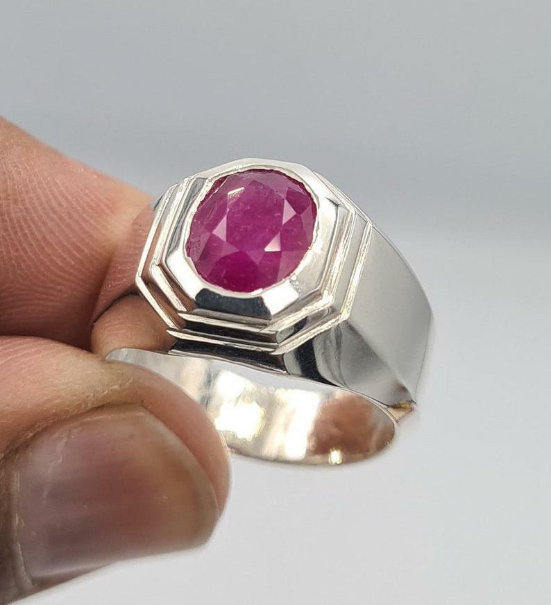 Pre-owned Handmade Mens Ruby Ring Unheated Untreated Afghanistan Rubis Jewelry Gift For Him Ruby In Pink