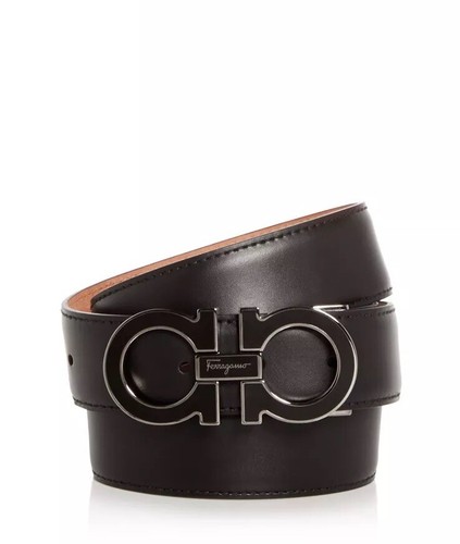 Pre-owned Ferragamo $575 Salvatore  Men's Enamel Double Gancini Leather Belt Size 36”/90cm In Black/brown