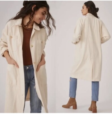NWT Anthropologie Pilcro Duster Chore Jacket Beige Cream Runs Big 22.5'' Pit-Pit