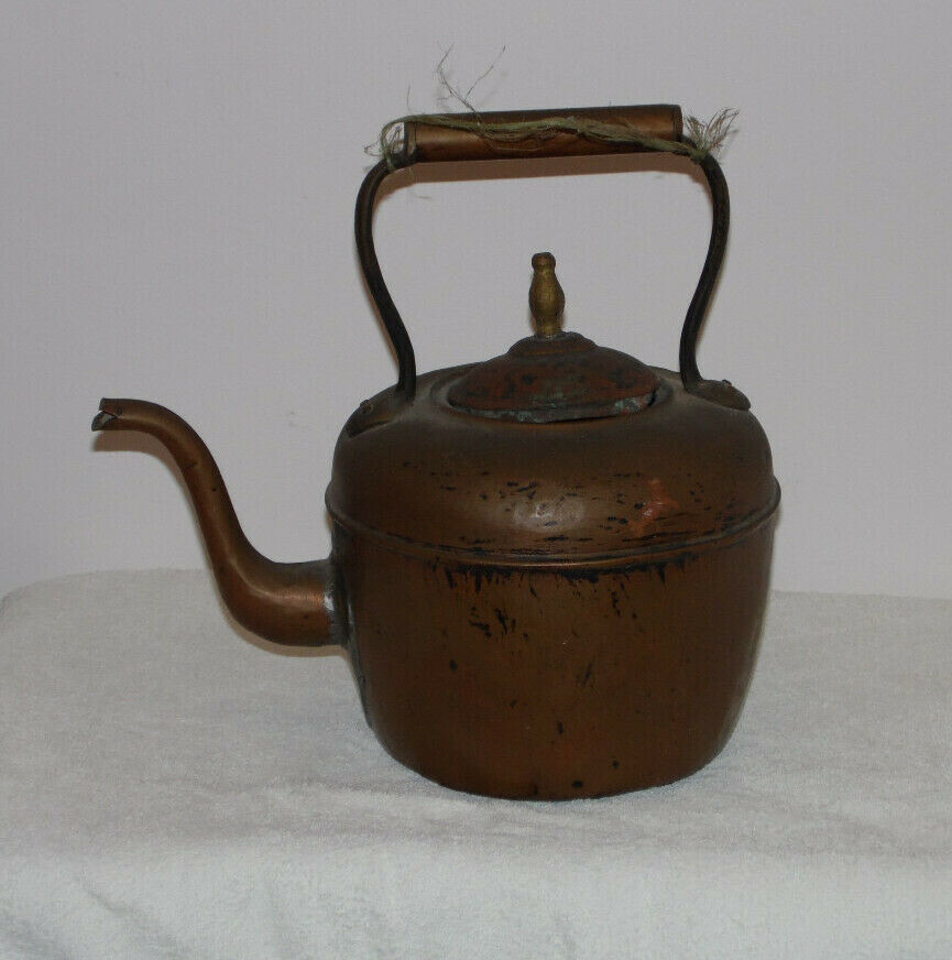 LARGE VICTORIAN COPPER BRASS KETTLE OLD ANTIQUE FIREPLACE COLLECTABLE