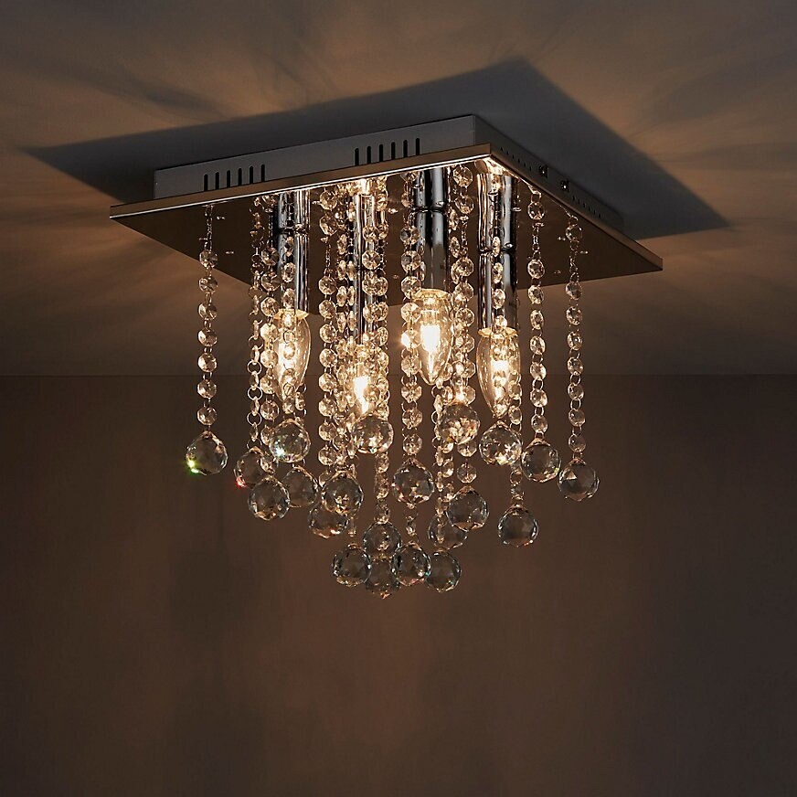 B&Q LIBERTAS BRUSHED CHROME EFFECT 4-LAMP CEILING LIGHT WITH REMOTE ...
