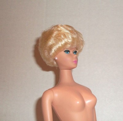 VINTAGE BARBIE PLATINUM BLONDE BUBBLECUT PINK LIPS REPRO DOLL ONLY BY MATTEL