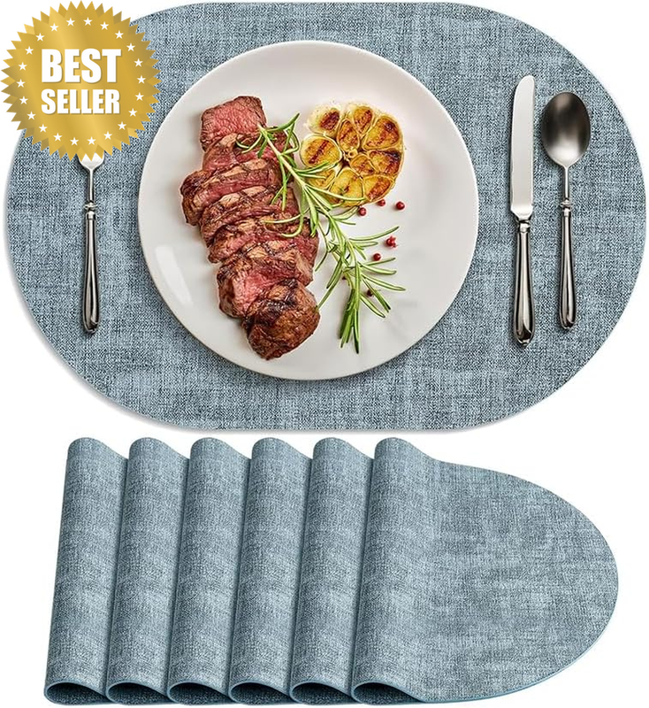 Placemats for Dining Table Set of 6, Oval Placemat, Thickened Heat Insulation Pa