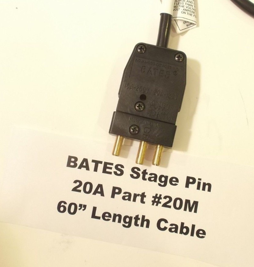 Bates Stage Pin 20A to PowerCon Blue 20A w/ Ferrite Collar Cable Assembly (60