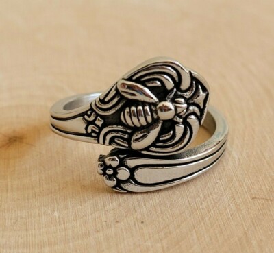 Stainless Steel Bumble Bee Spoon Ring - Garden Insect Boho Band