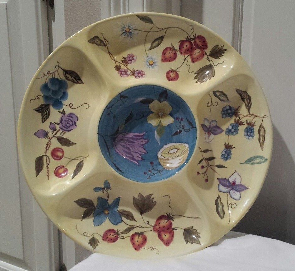 Zrike Chip & Dip Flora Platter 15 inch NEW WITH TAGS Hand Painted Beautiful!
