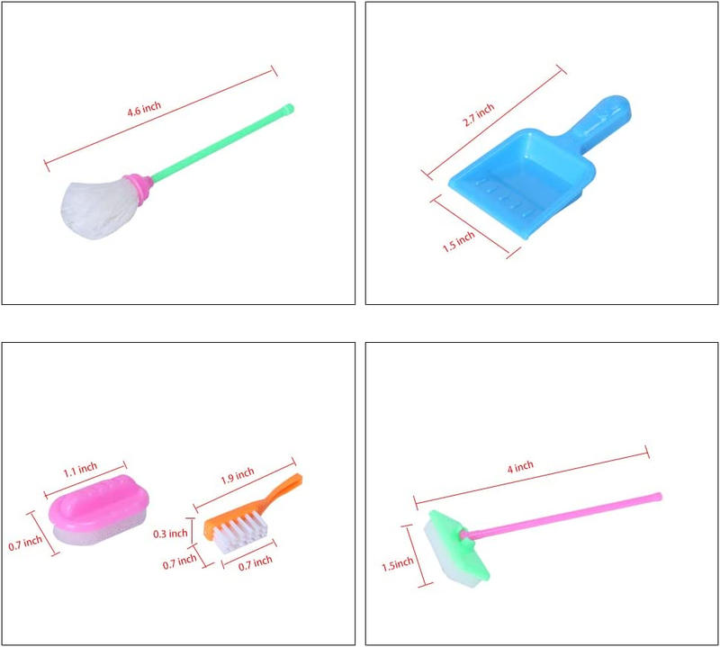 Miniature Mop Dust Pan, Brush, Broom, Bucket Doll Housework Cleaning Supplies To