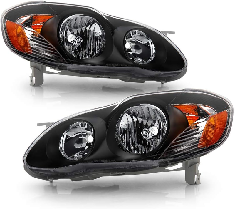 Headlights Driver Passenger Side for Black 2003-2008 Toyota Corolla Replacement