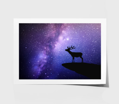 Deer & Sky Print, Mountain Wall Art, Animal Framed Digital Wall Art, Vector